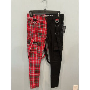 NEW HT Denim Stinger Mens Overall Pants 28 x 30 Emo Punk Alt Red Plaid Black